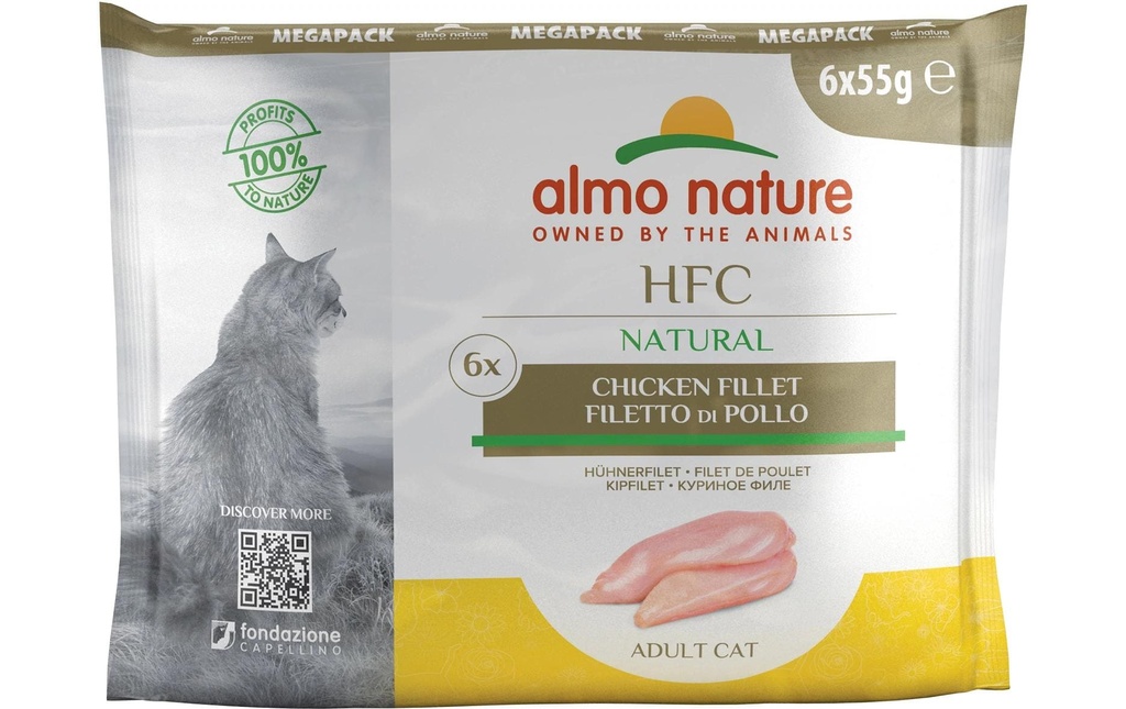 Almo Nature Alimentation humide HFC Natural Cat Mega Pack Filet de poulet 6 x 55 g
