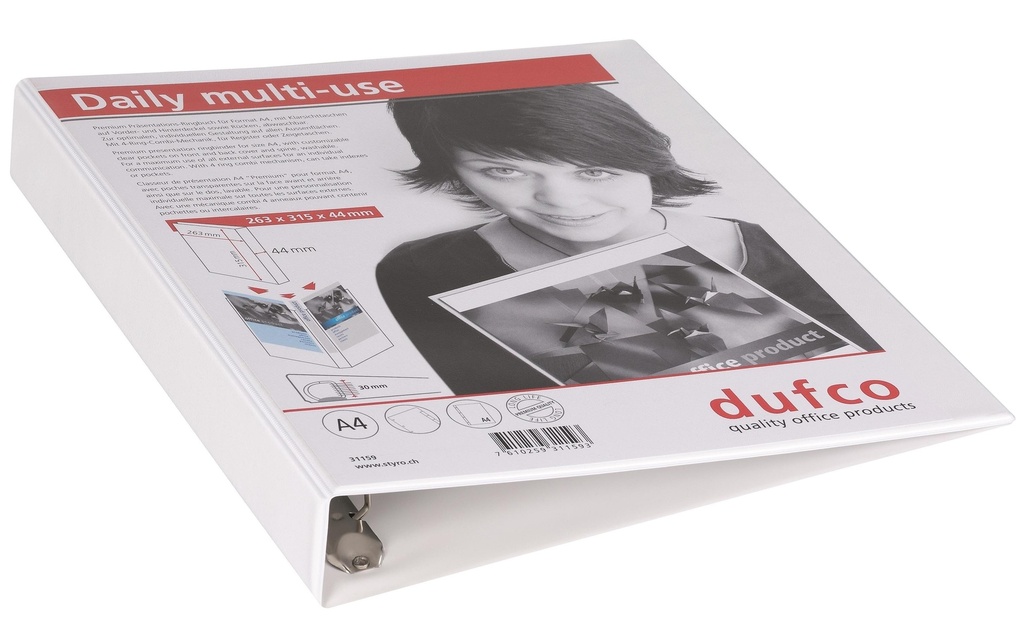 dufco Classeur à anneaux 4,4 cm, Blanc