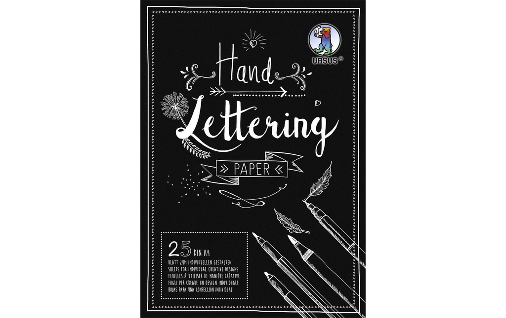 URSUS Carnet de dessin Handlettering  A4, 210 g/m², 25 feuilles, noir