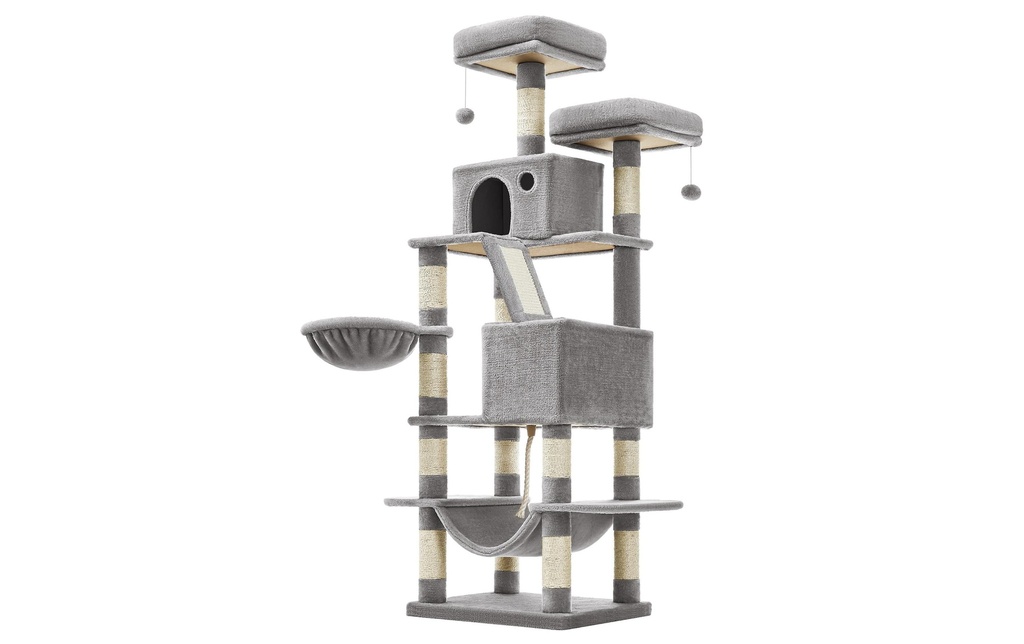 Feandrea Arbre à chat avec 2 cavités, 168 cm, gris/beige