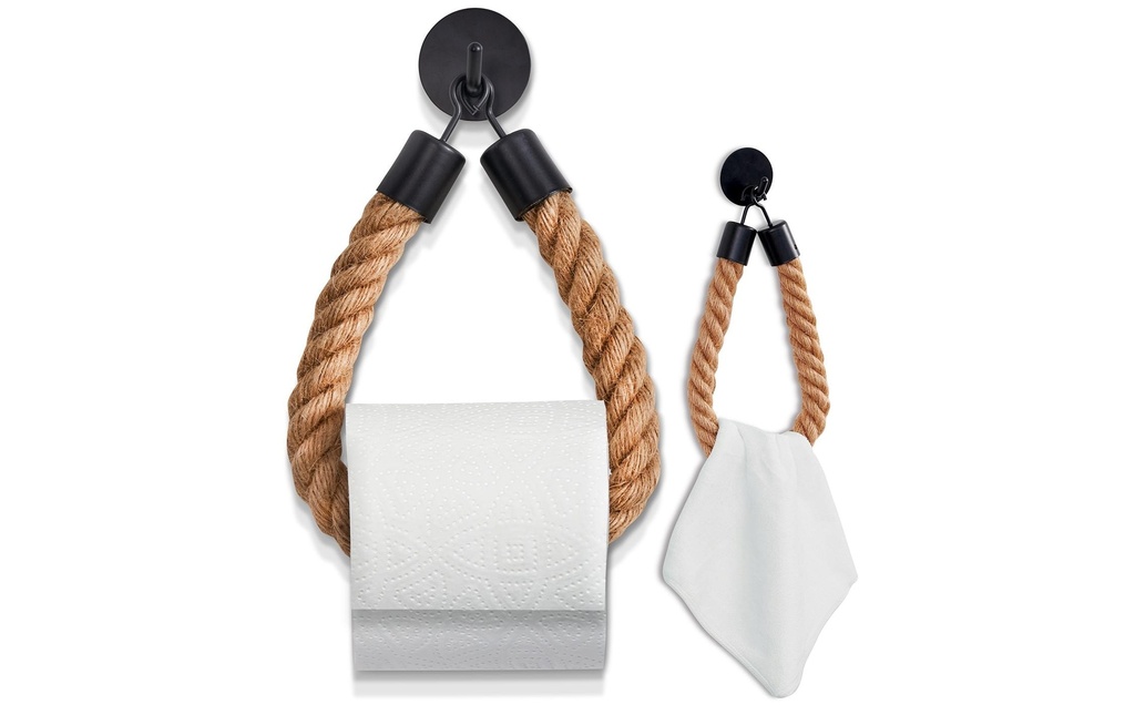 Hennez Porte-rouleau pour papier toilette Rope Stick Noir/Nature