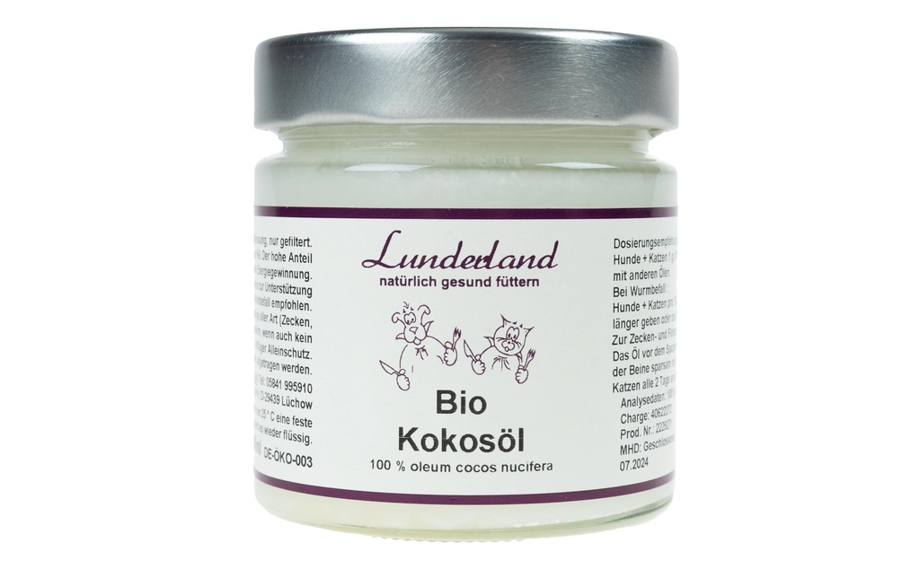 Lunderland Supplément alimentaire pour chiens Huile de coco bio, 200 g