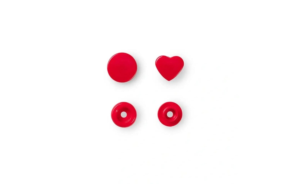 Prym Boutons poussoirs Boutons de couleur Coeur, Rouge, 12.4 mm, 30 pièces