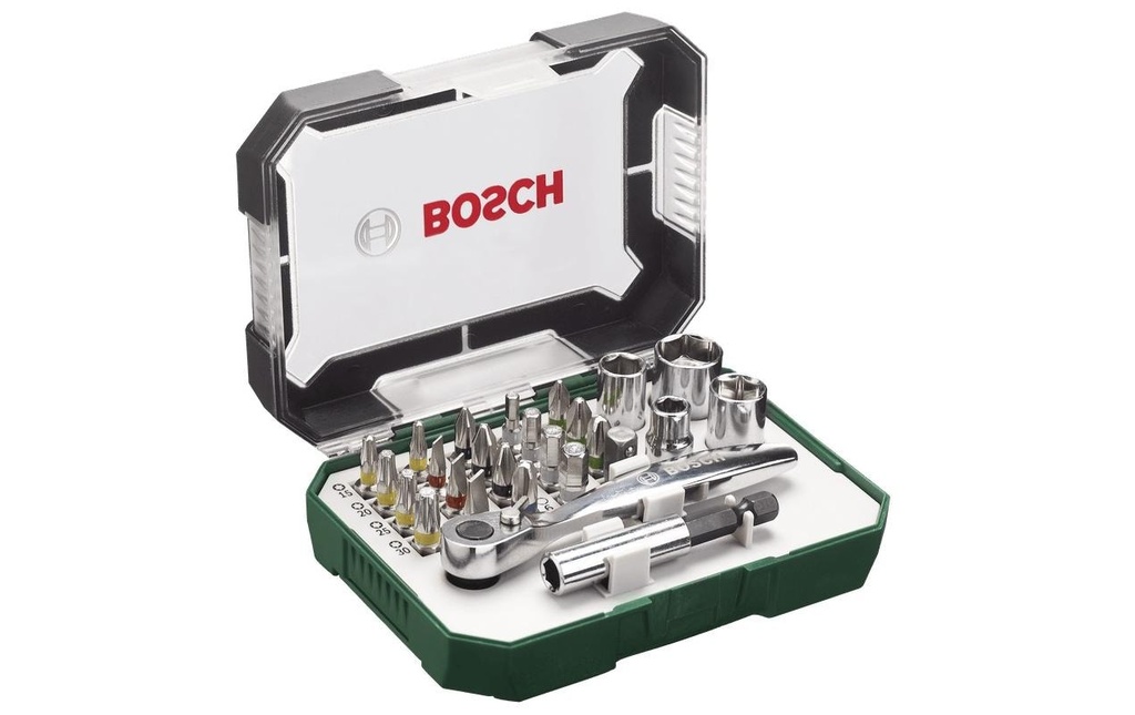 Bosch Jeu d'embouts de vissage et de cliquets, 26 pièces