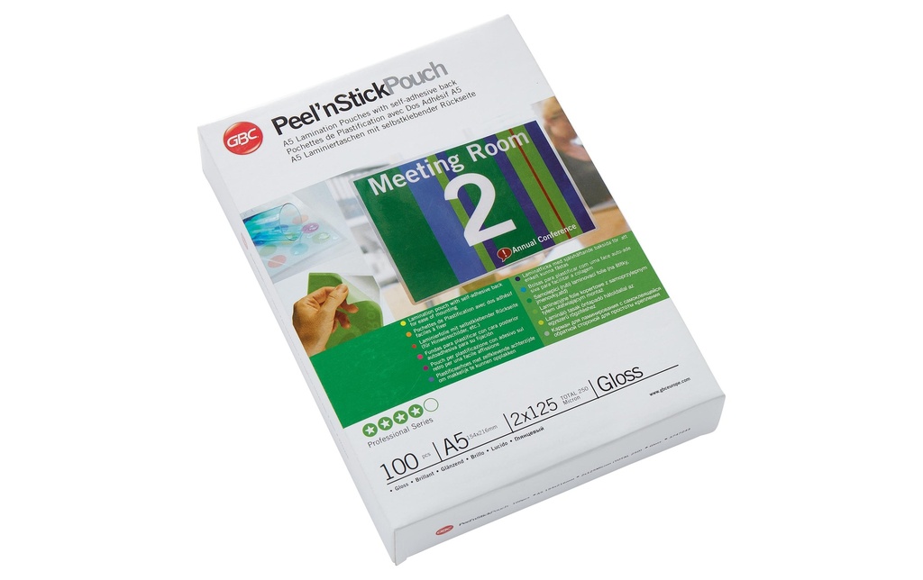 GBC Film laminé Peel'n Stick Pouch A5, 100 pièces