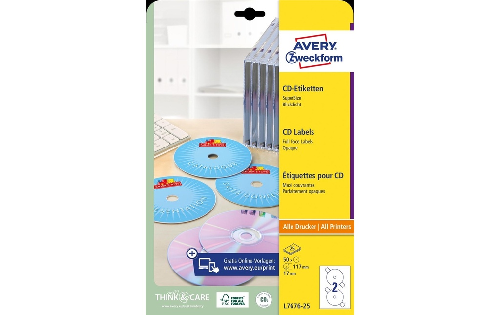 Avery Zweckform Étiquettes pour CD L7676-25 Ø 117 mm