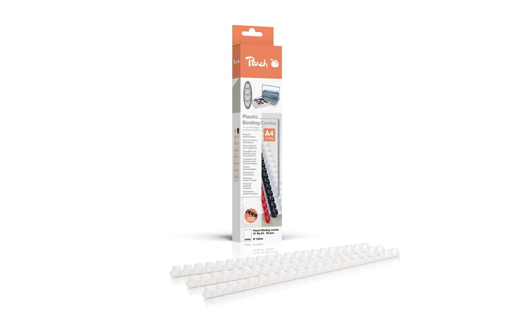 Peach Peigne de reliure 12 mm Blanc, 25 pièces