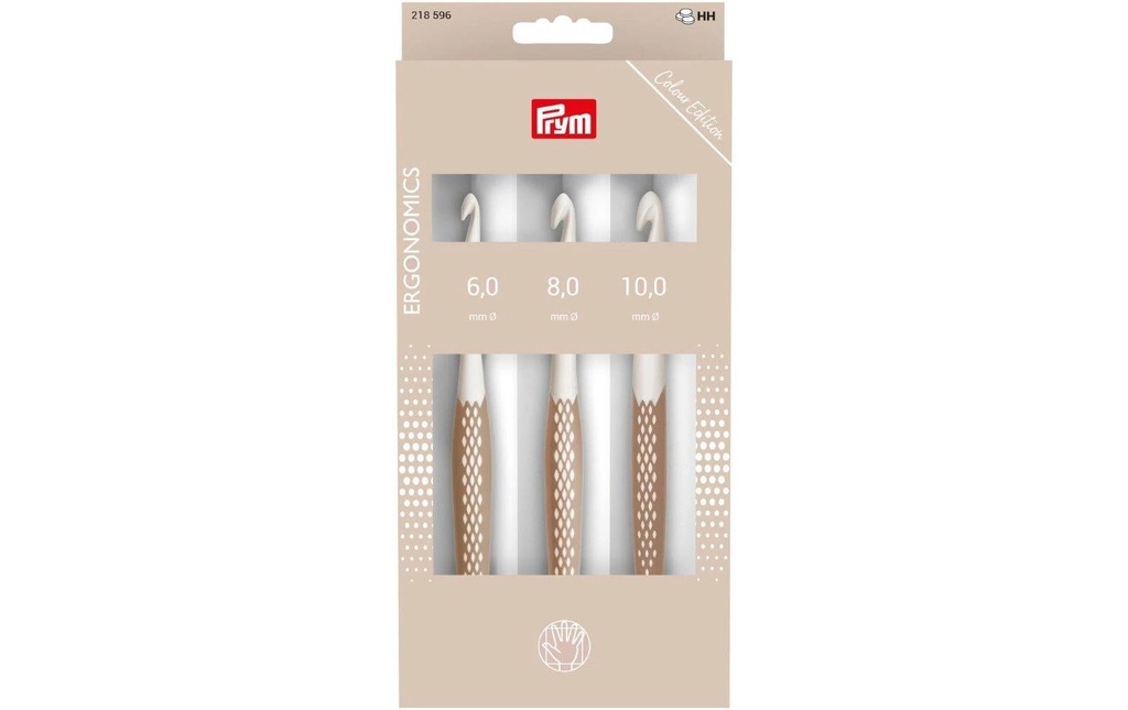 Prym Ergonomics Crochet de la laine, 6, 8, 10 mm, taupe