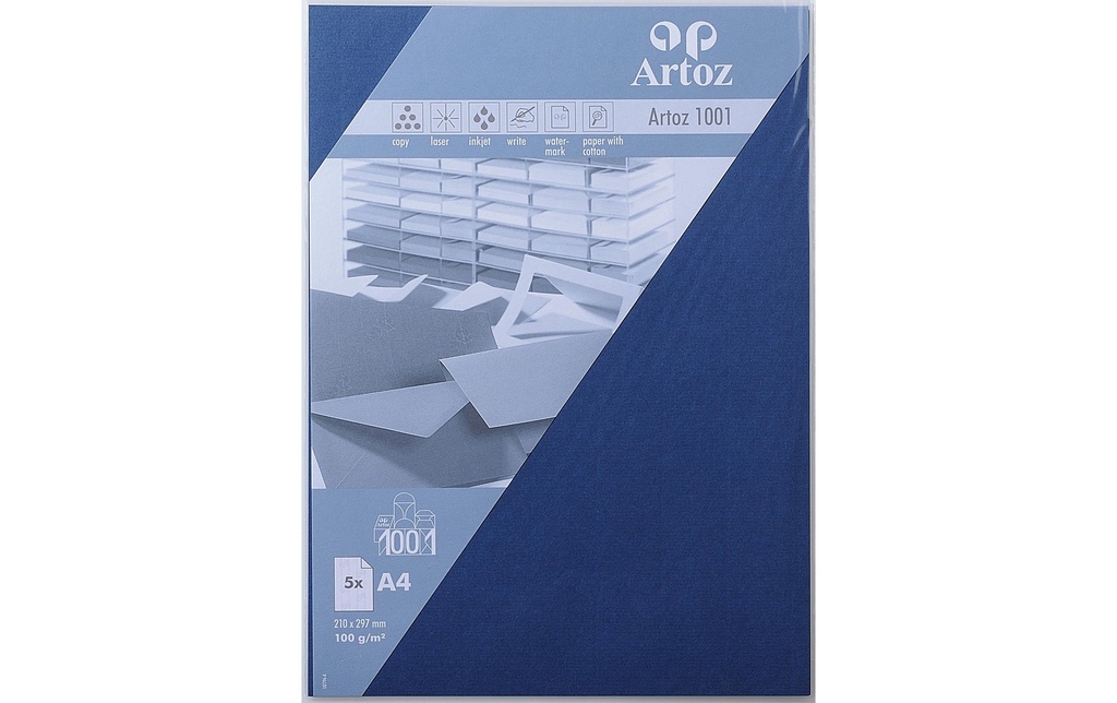 Artoz Papier à lettres 1001 A4 100 g/m² 5 feuilles, Bleu classique