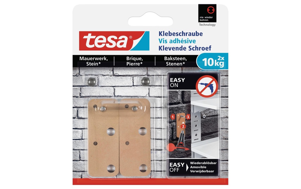 tesa Vis à coller 10 kg pour murs + pierre, rectangulaire