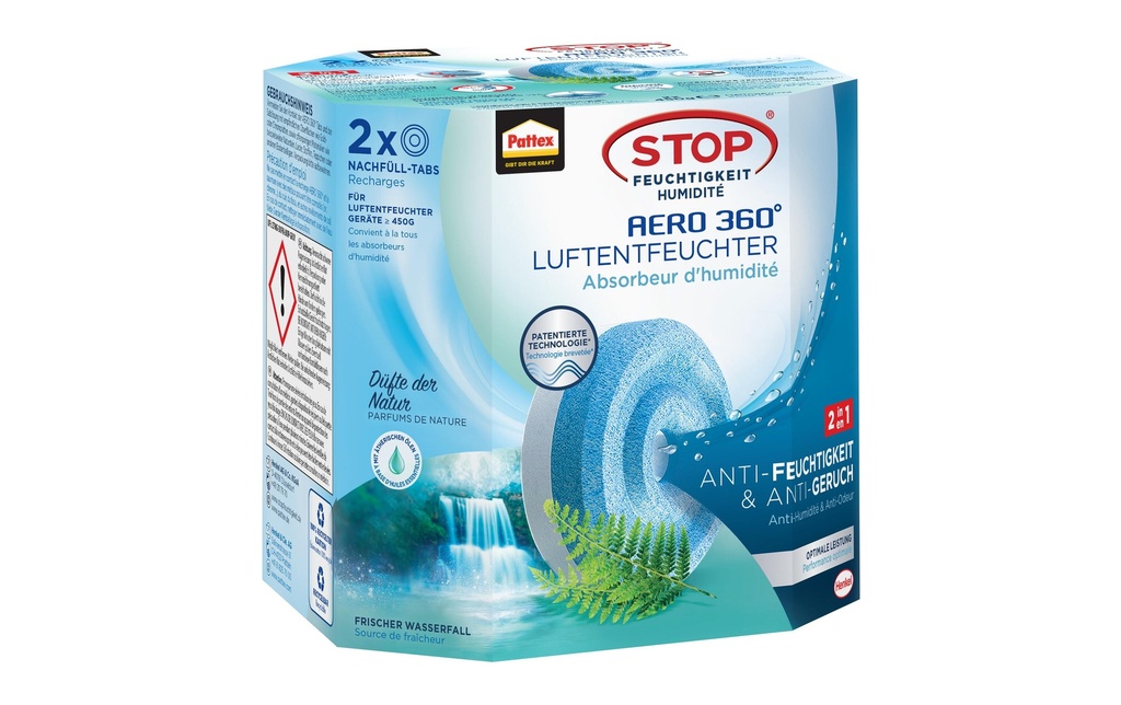 Pattex Onglets de recharge Aero 360 chute d'eau fraîche 2 x 450 g