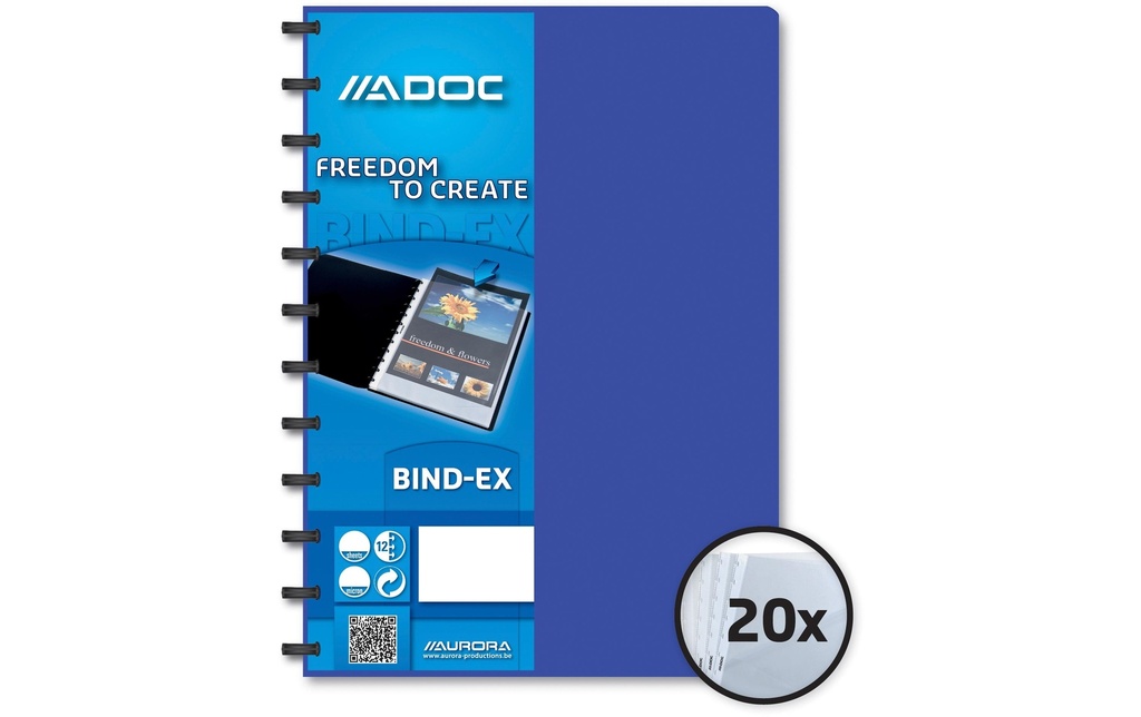 Adoc Chemises de présentation Bind-Ex A4, 20 poches, Bleu