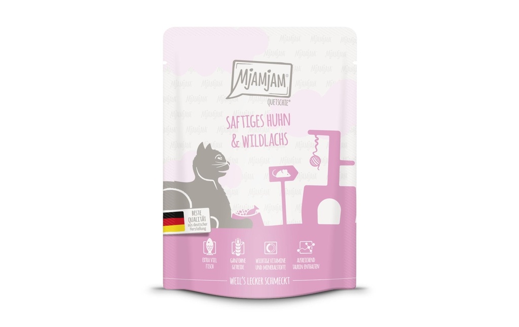 Mjamjam Alimentation humide Quetschie Poulet & Saumon sauvage, 300 g
