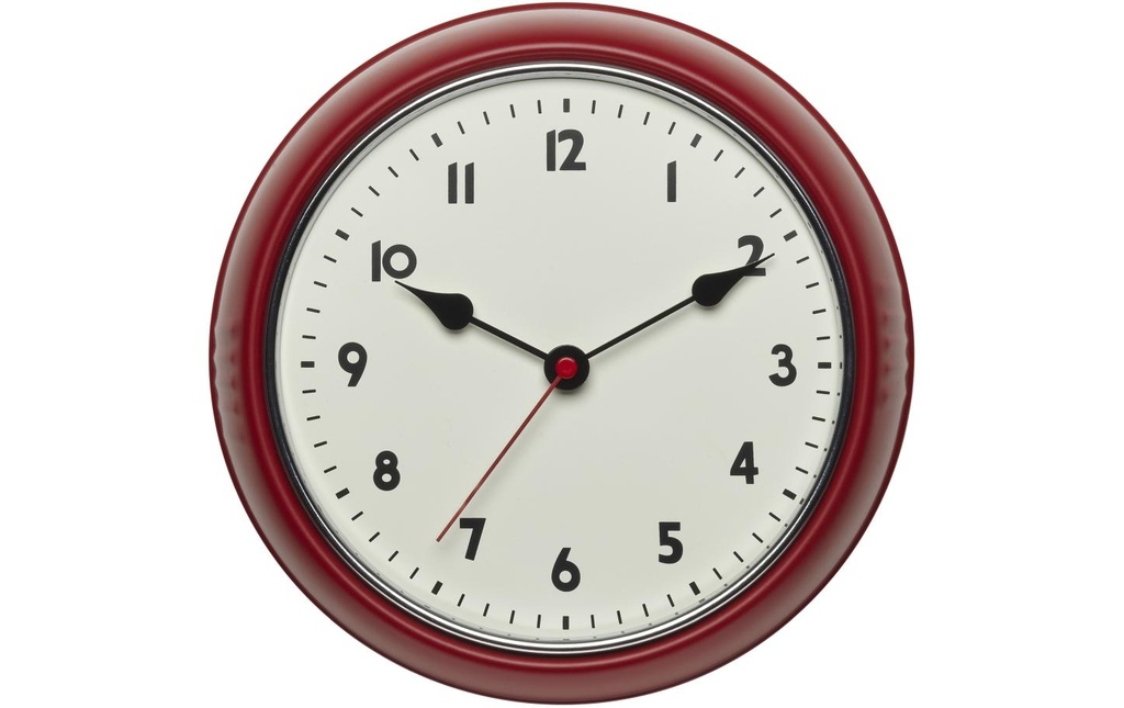 TFA Dostmann Horloge murale radio Retro Rouge, Ø 24 cm