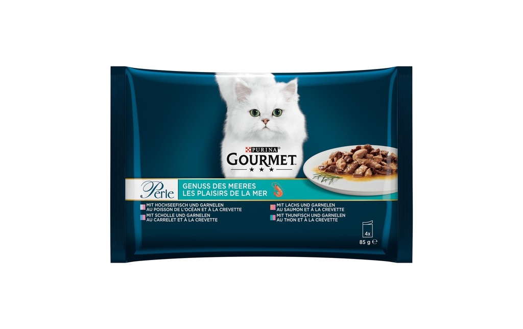Purina Gourmet Alimentation humide Gourmet Perle Délice de la mer, 4 x 85 g