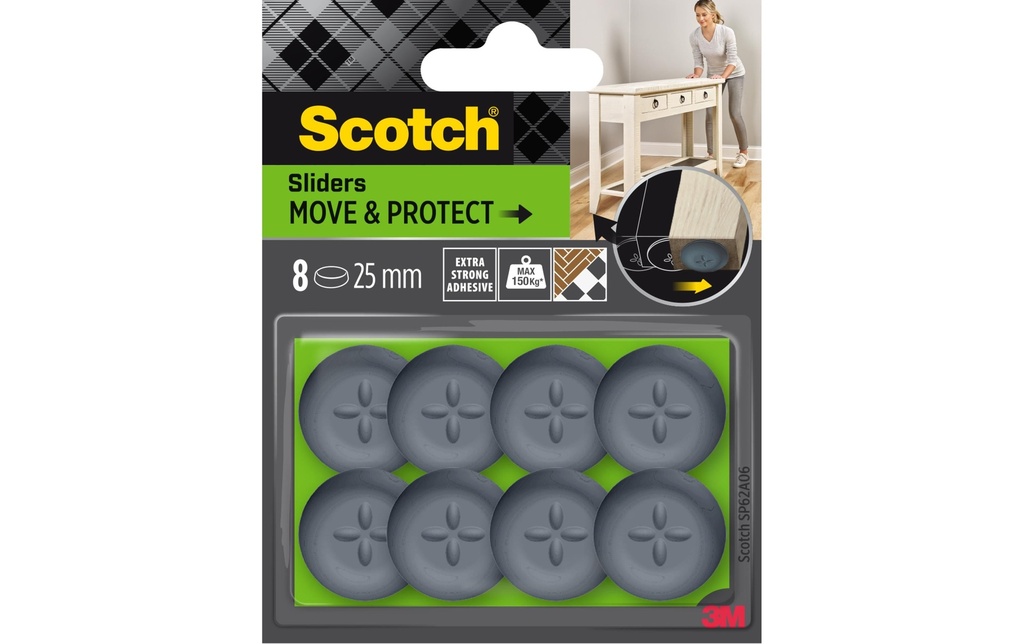 Scotch Echelle de pied de chaise Move & Protect, Ø 25 mm, Gris, paquet de 8