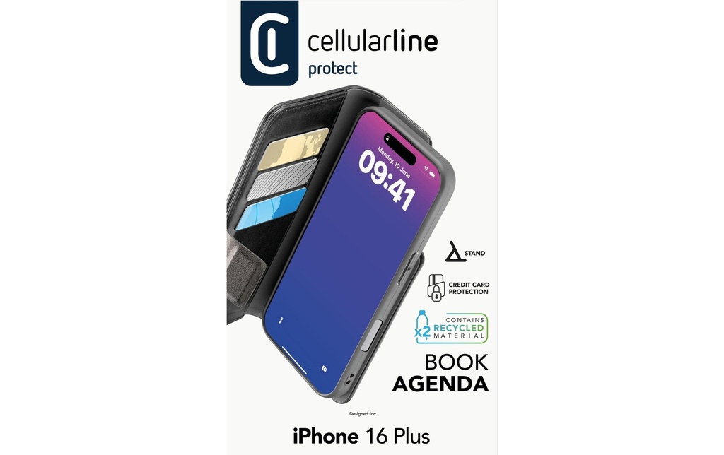 Cellular Line Book Cover Book Agenda 2 iPhone 16 Plus Noir