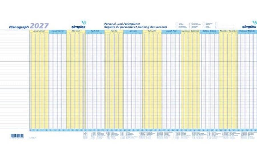 Simplex Pianificatore annuale Planographe 2027, 64 x 29.6 cm, set de 3 pièces