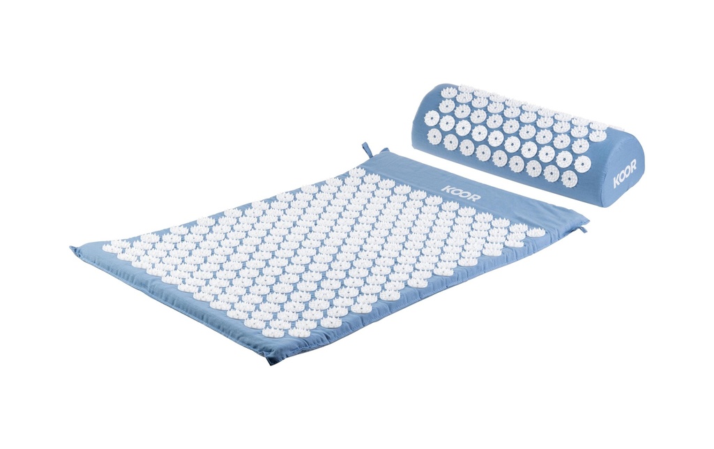KOOR Tapis d’acupression avec coussin Bleu/Blanc