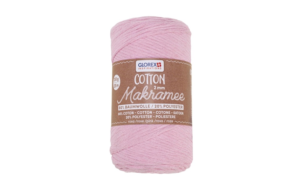 Glorex Laine Macramee Cotton 225m x 2 mm, 250g, rose