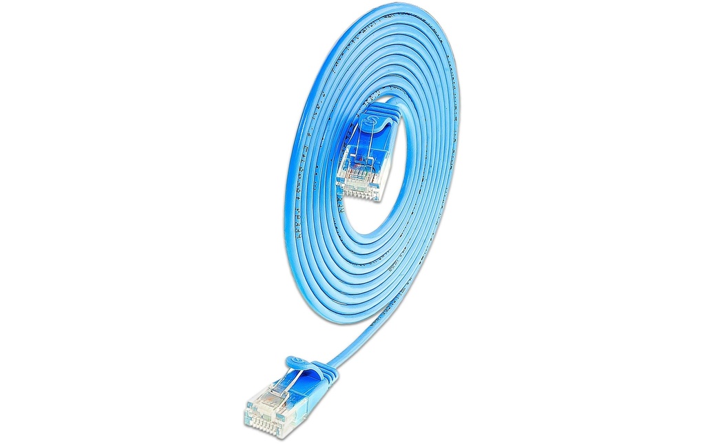 SLIM Câble patch slim RJ-45 - RJ-45, Cat 6A, U/UTP, 0.1 m, Bleu