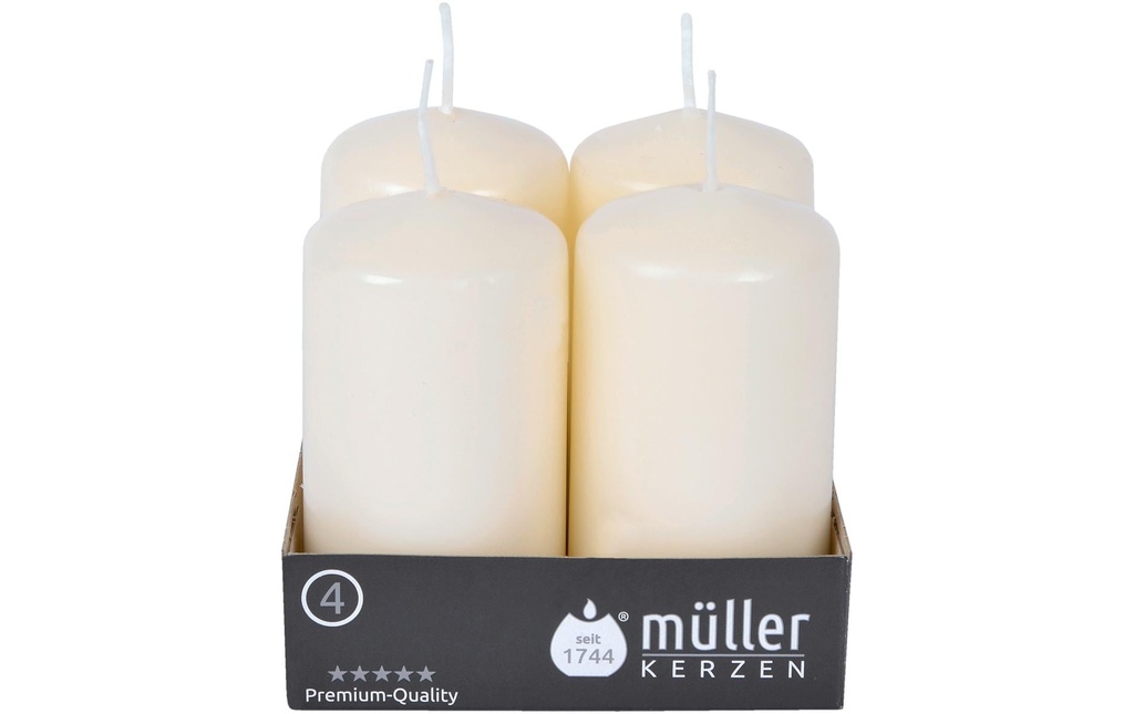 müller Kerzen Bougie pilier 9 x 4.8 cm, Crème, 4 pièces