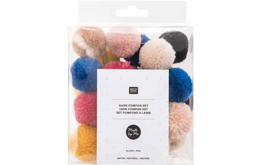 Rico Design Pompon Set Ø 3 cm Nature Mix, 24 pièces