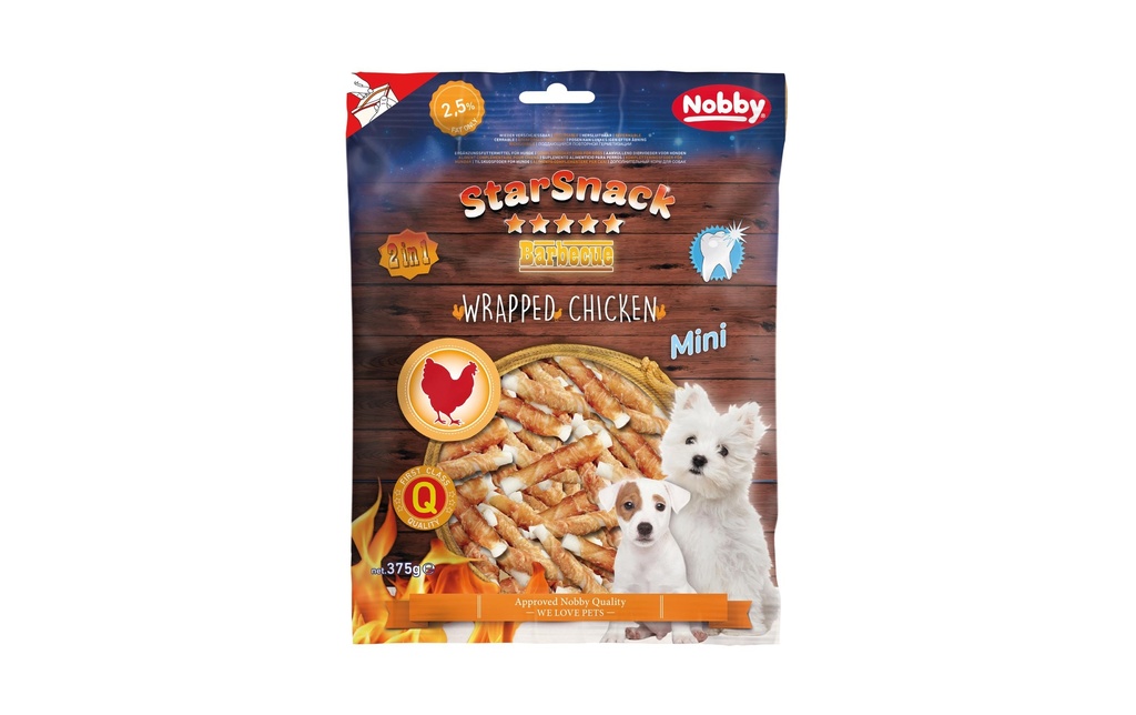 Nobby Produit à mâcher  StarSnack Barbecue MINI Wrapped Chicken, 375 g