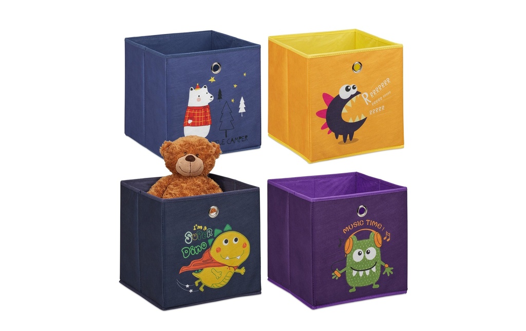 relaxdays Boîte à jouets Animaux 4 pièces