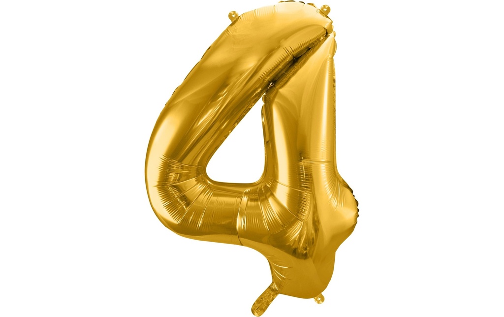Partydeco Ballon en aluminium Chiffre 4 grand 86 cm, doré, 1 pièce