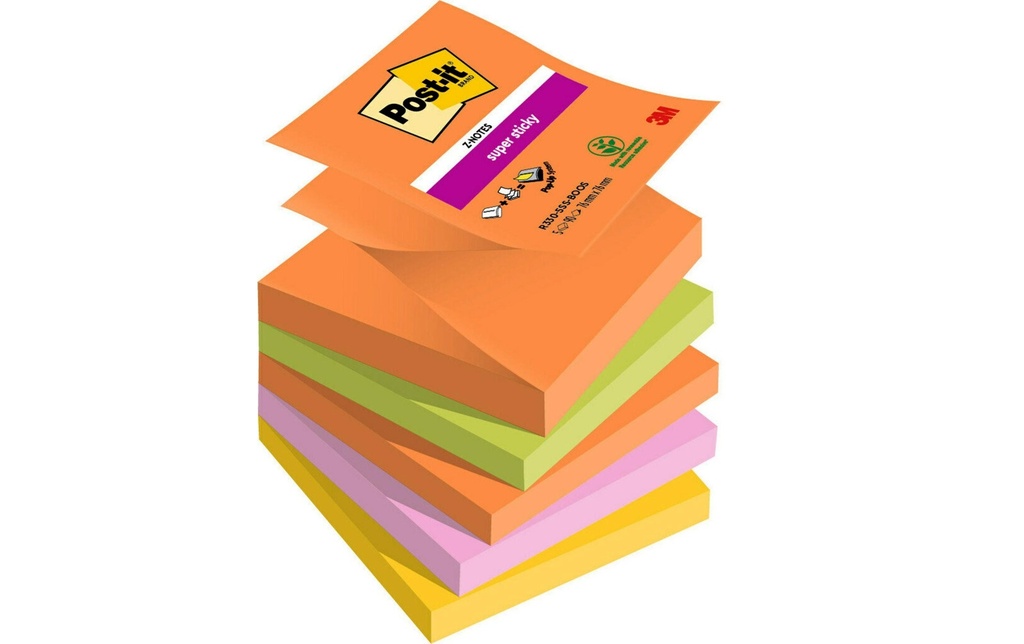 Post-it Fiche de bloc-notes Super Sticky Boost Collection 7.6 x 7.6 cm