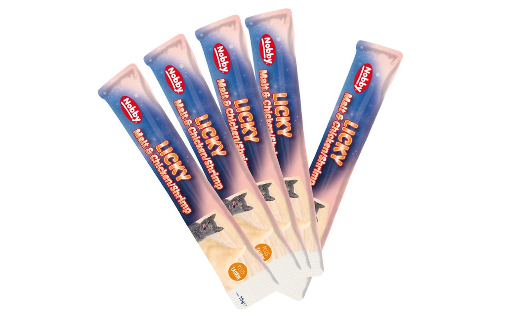 Nobby StarSnack Licky Malt &amp; poulet/crevettes, 5 x 15 g