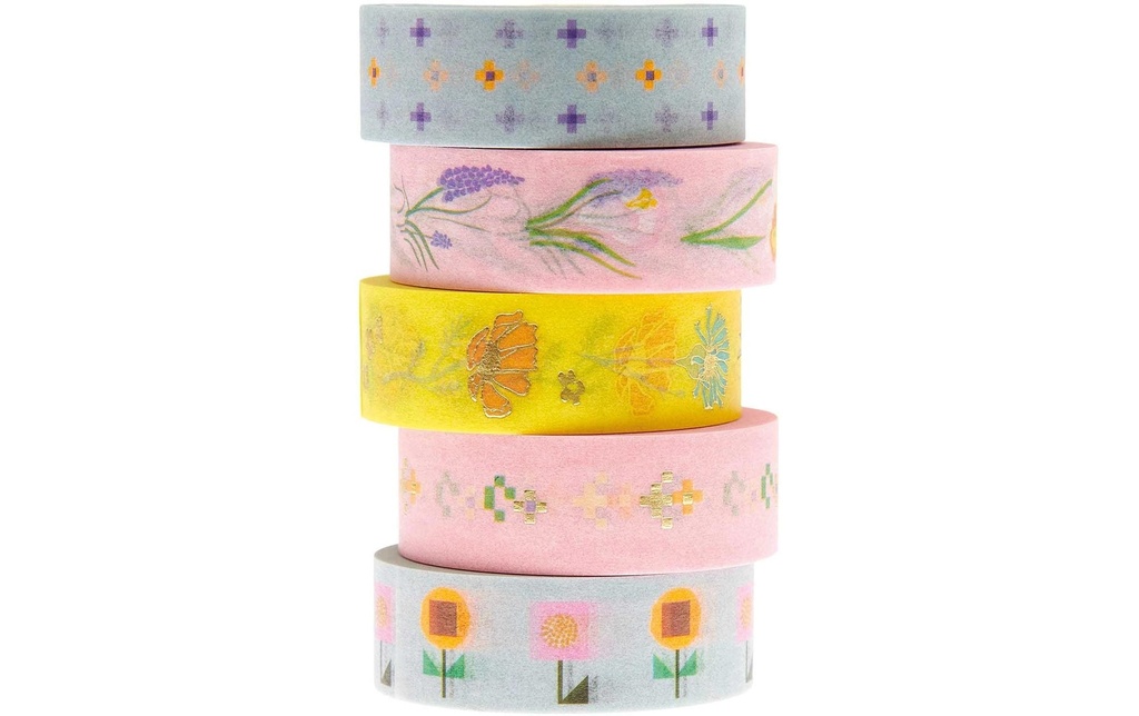 Rico Design Ruban Washi Floral 5 pièces, Multicolore,  10 m