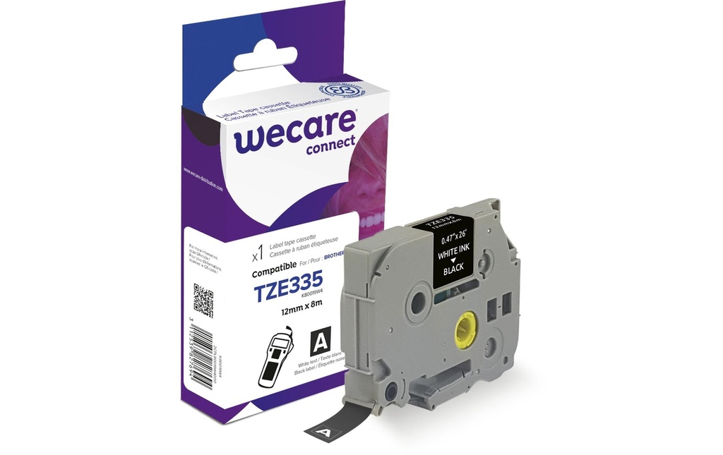 Wecare Ruban d’étiquettes TZE-335WE Blanc sur Noir