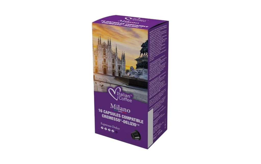 Italian Coffee Capsules de café Delizio Milano Cremesso 16 pièce