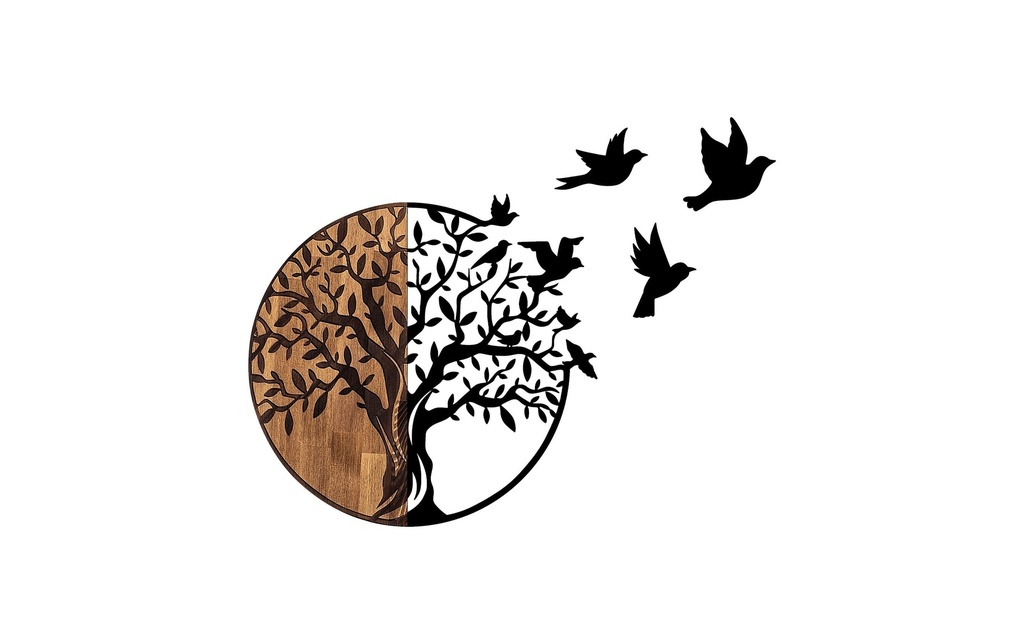 Wallxpert Décoration de mur Birds Tree 92 x 71 cm