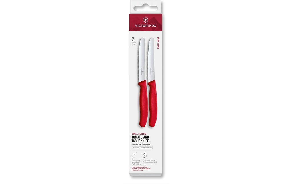 Victorinox Couteau de table Swiss Classic, 11 cm, rouge, 2 pièces