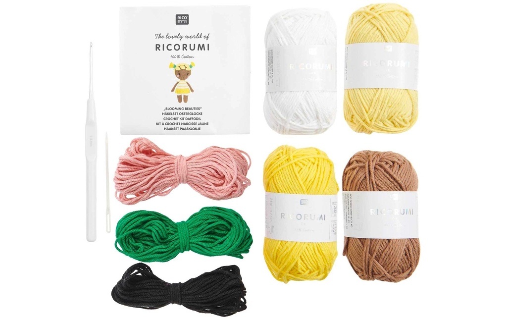 Rico Design Kit de crochet Blooming Beauties 6 pièces, jonquille