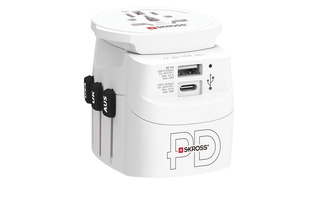 SKROSS Adaptateur de voyage Pro Light, 1 x USB-A et C AC30PD