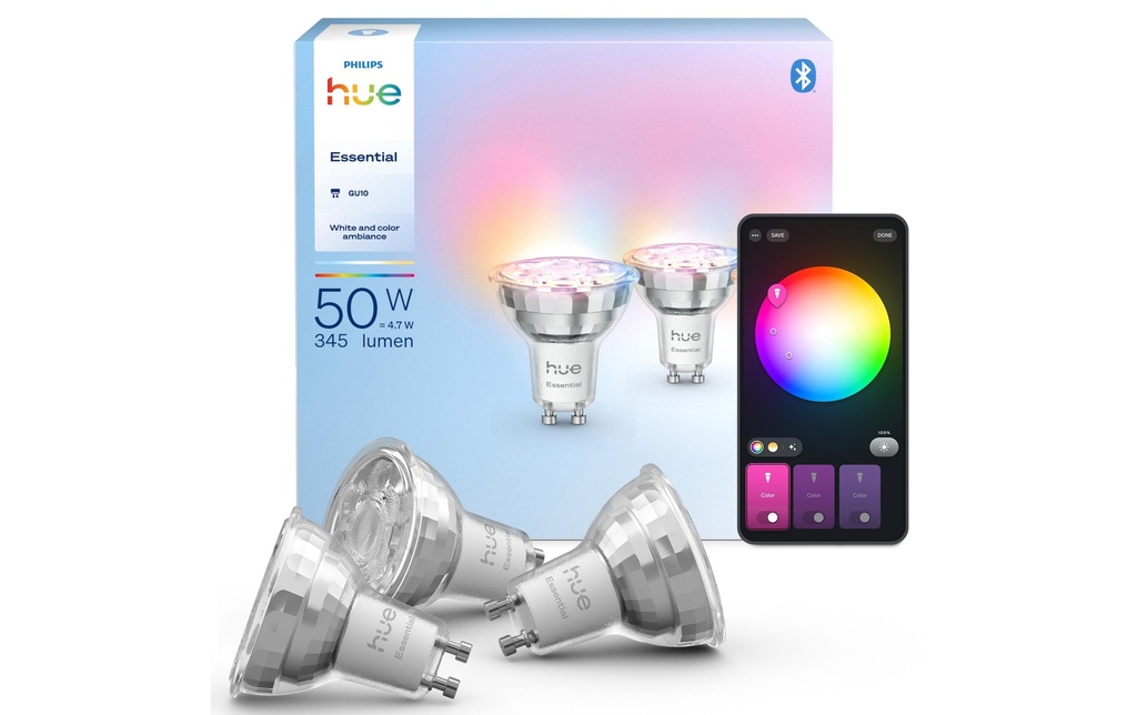 Philips Hue Ampoules Essential, GU10, 4.7 W, White & Colour, 3 pièces
