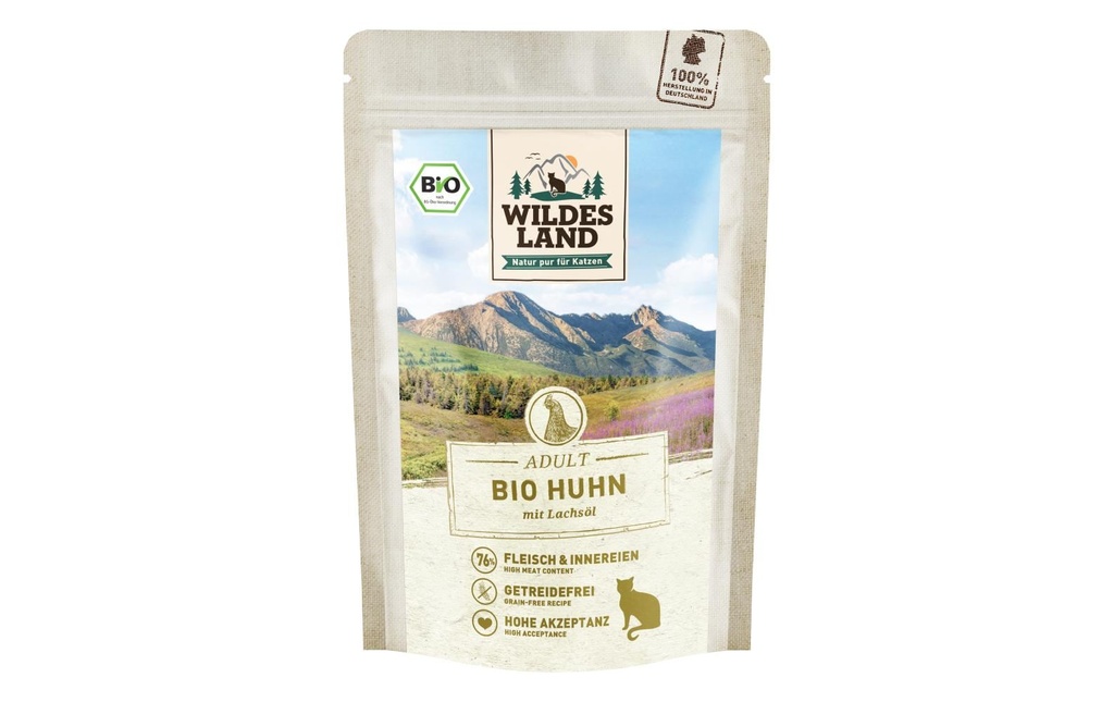 Wildes Land Alimentation humide Adult BIO Poulet PUR avec. Huile de saumon 85 g