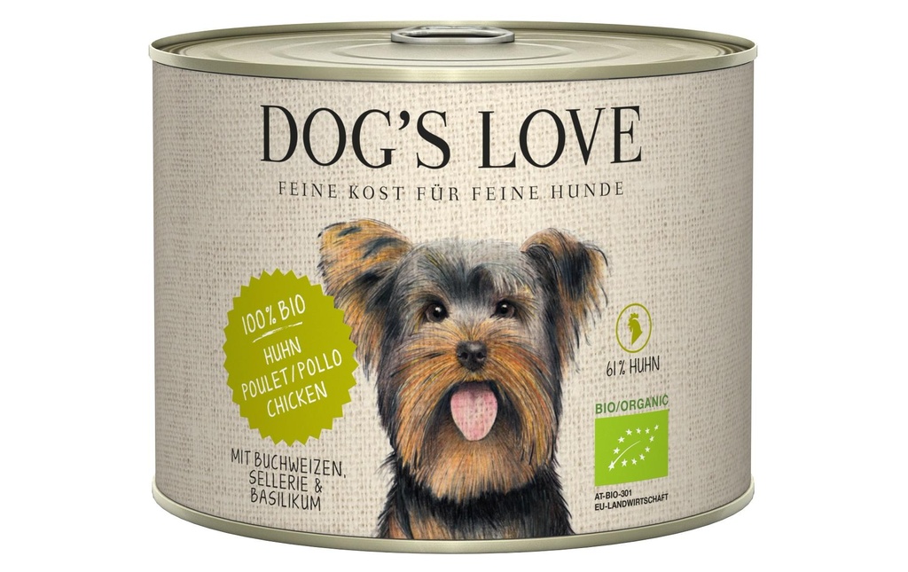 Dog's Love Alimentation humide BIO Adulte poulet, 200 g