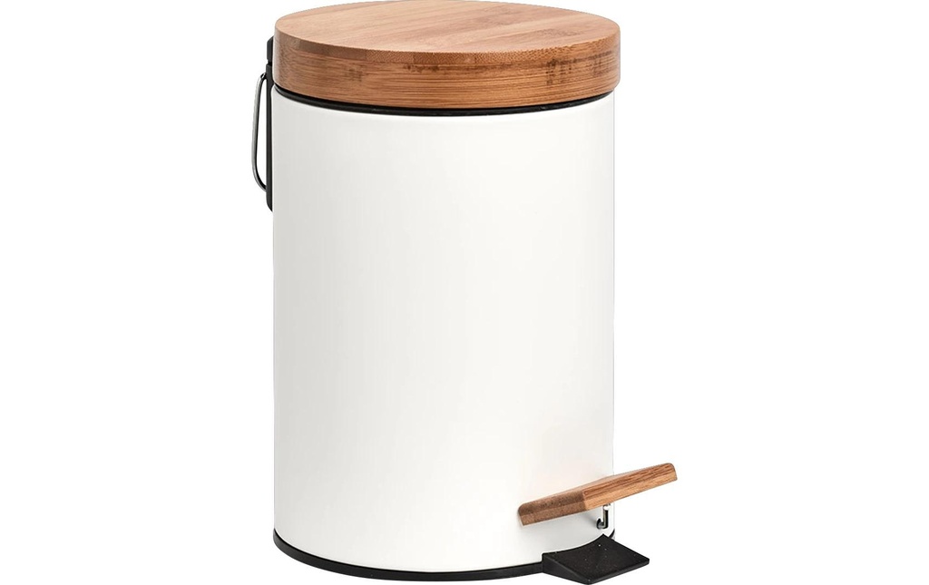 Zeller Present Poubelle à pédale Bamboo 3 litres, Blanc / Marron