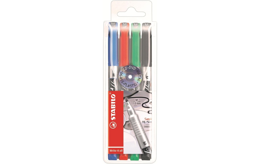 STABILO Marqueur indélébile Write-4-all M, 4 pièces