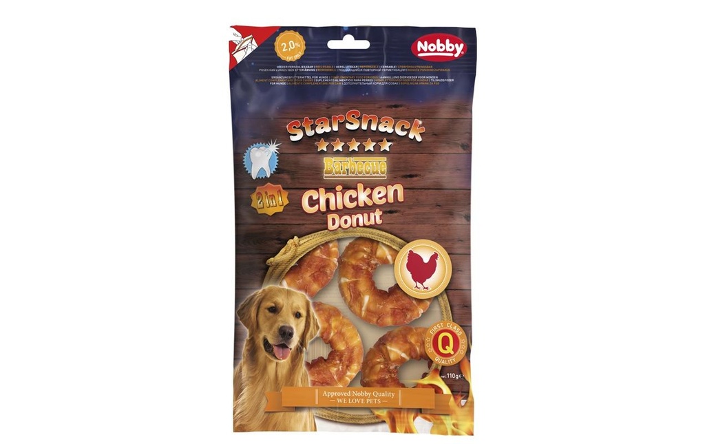 Nobby Produit à mâcher  StarSnack Barbecue Chicken Donut, 5 cm, 5 pièces