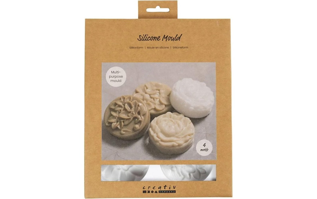 Creativ Company Moule en silicone Rond avec motif floral 4 pièces
