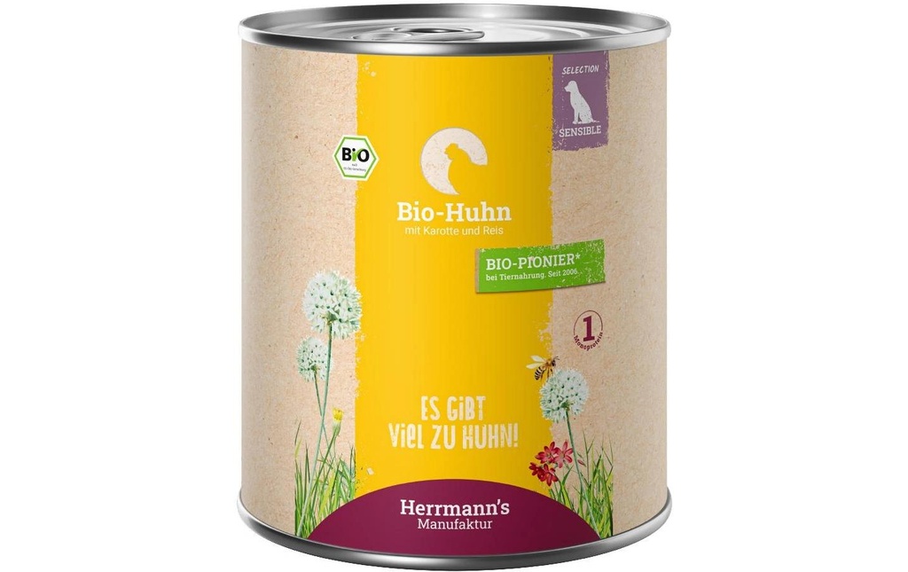 Herrmann's Alimentation humide Poulet bio avec carotte et riz 800 g
