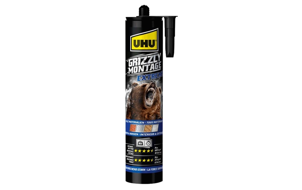 UHU Adhésif de montage Grizzly Extra 435 g, blanc