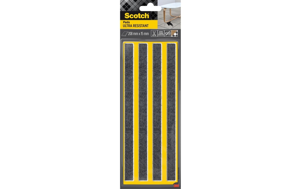 Scotch Patins en feutre Ultra Resistant, 208 mm x 15 mm, Gris, pack de 4