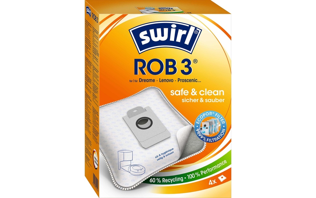 Swirl Sac filtrant pour aspirateur ROB 3 4 Pièce/s